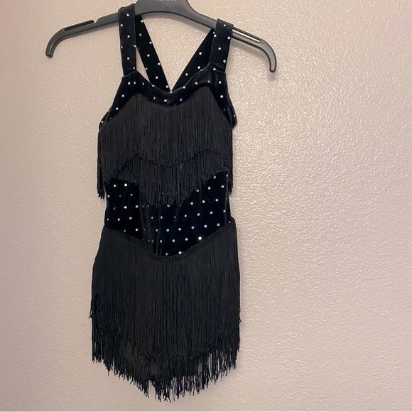 Weissman dance costume black velvet crystal fringe All That Jazz 11704 child LC - Picture 2 of 10